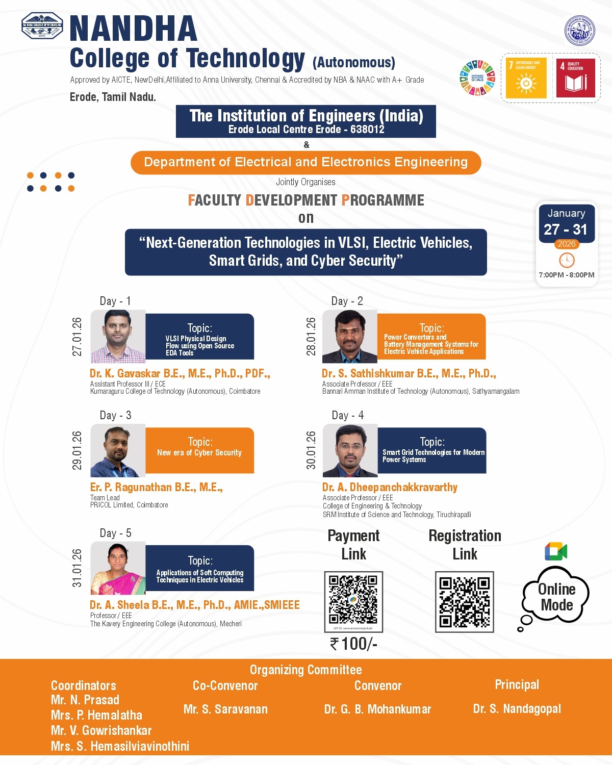 Faculty Development Programme (FDP) on Next-Generation Technologies in VLSI, Electric Vehicles, Smart Grids, and Cyber Security 2026